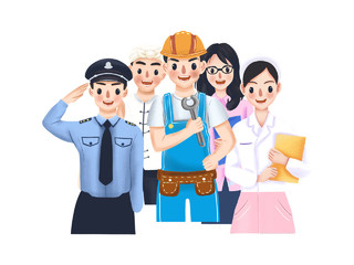 卡通人物教师护士警察农民工工人劳动节人物GIF动态图